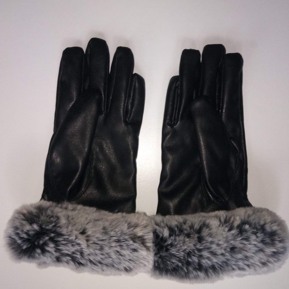 Unique Faux Leather and Full Cuff Fur Gloves - Picture 8 of 9